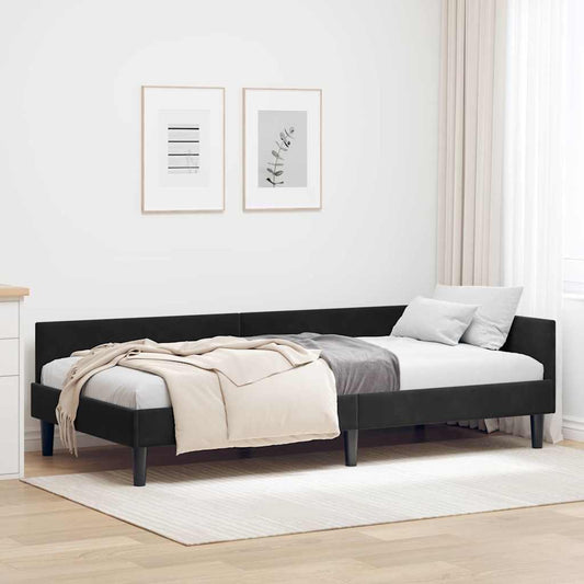 Sarokágy keret fejtámlával Fekete 90 cm x 200 cm Bársony