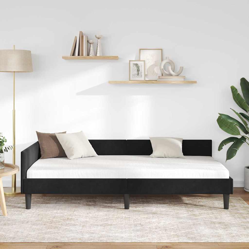 Sarokágy keret fejtámlával Fekete 90 cm x 200 cm Bársony