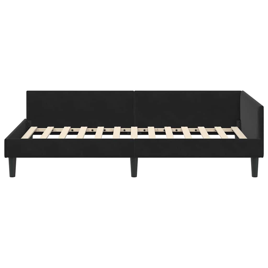 Sarokágy keret fejtámlával Fekete 90 cm x 200 cm Bársony