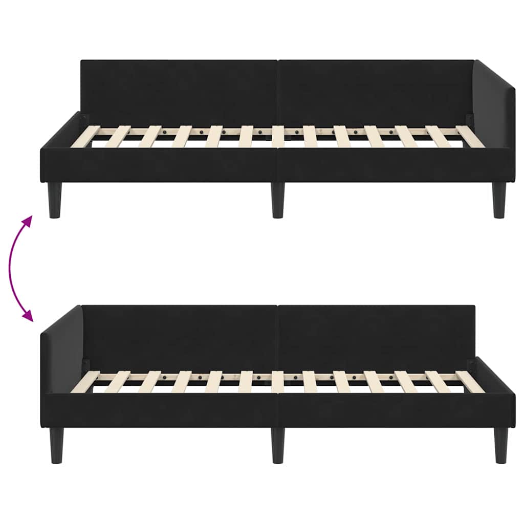 Sarokágy keret fejtámlával Fekete 90 cm x 200 cm Bársony