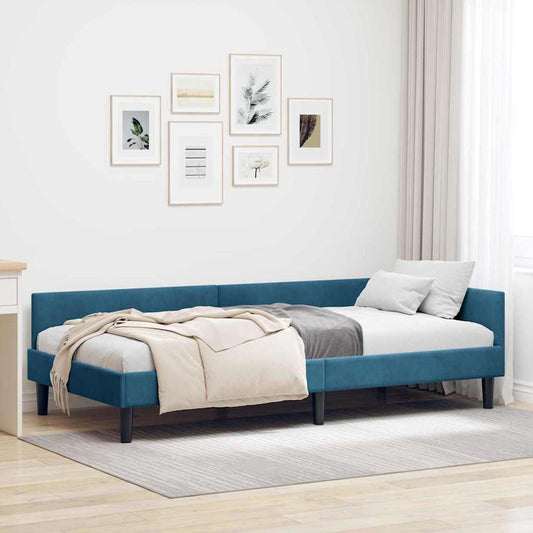 Sarokágy keret fejtámlával Kék 100 cm x 200 cm Bársony