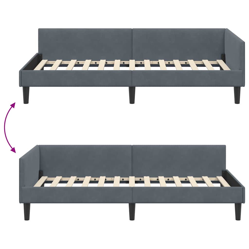 Sarokágy keret fejtámlával Sötétszürke 100 cm x 200 cm Bársony