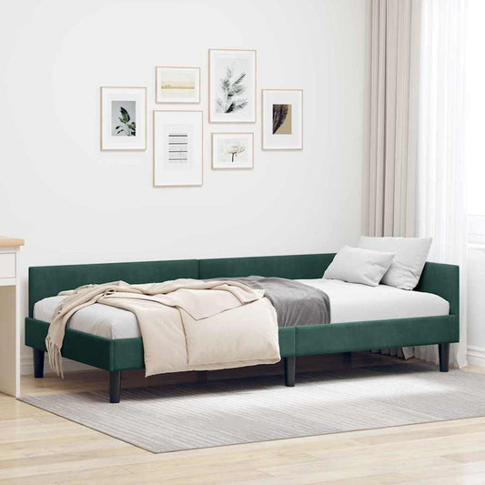 Sarokágy keret fejtámlával Sötétzöld 100 cm x 200 cm Bársony