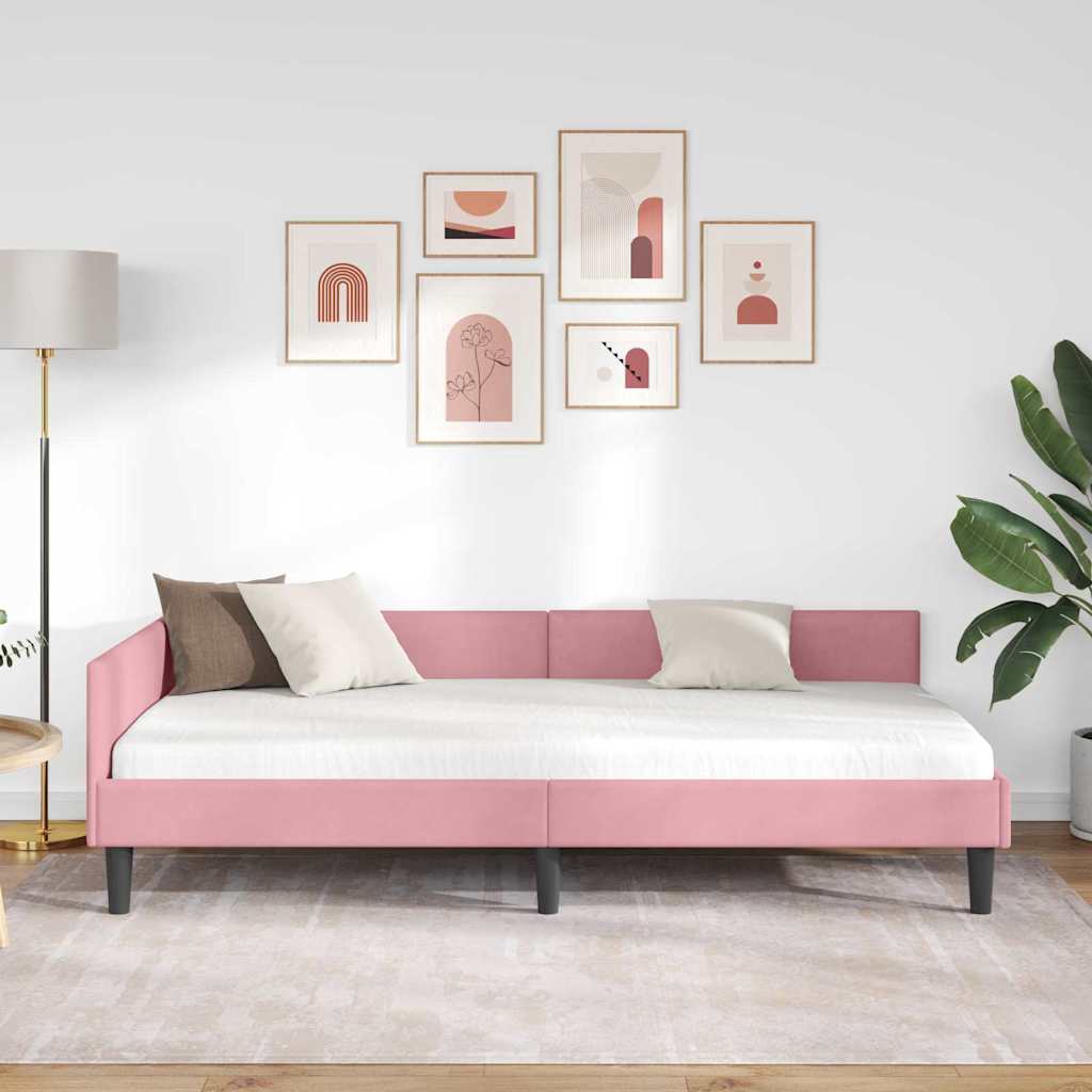 Sarokágy keret fejtámlával Rózsaszín 100 cm x 200 cm Bársony