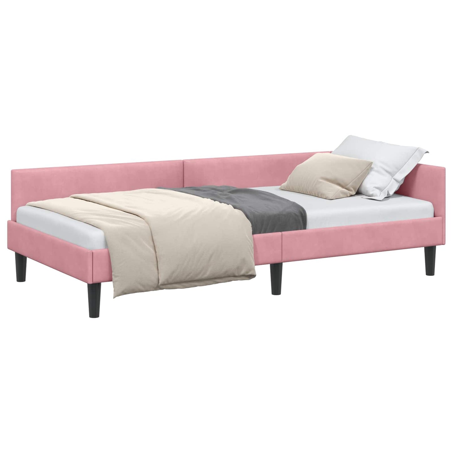 Sarokágy keret fejtámlával Rózsaszín 100 cm x 200 cm Bársony