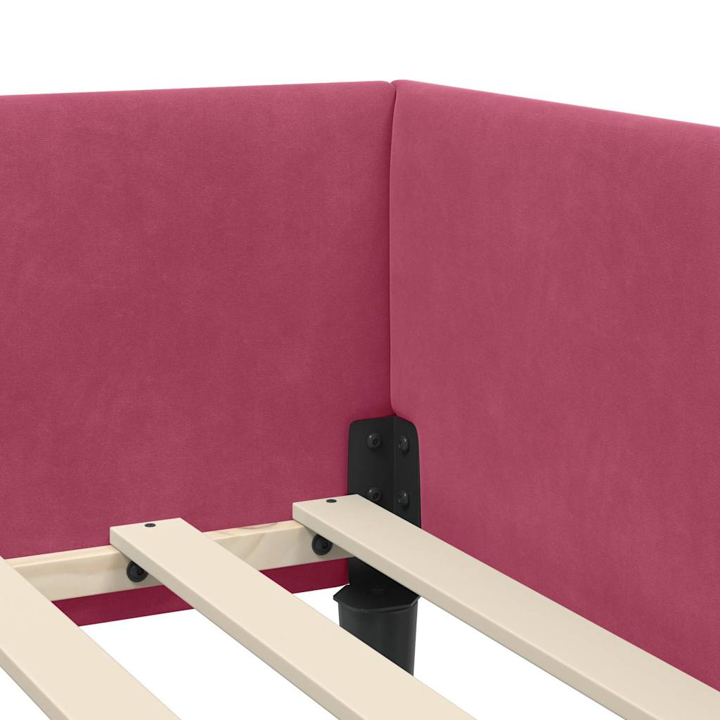 Sarokágy keret fejtámlával Bordó 100 cm x 200 cm Bársony