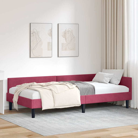 Sarokágy keret fejtámlával Bordó 100 cm x 200 cm Bársony