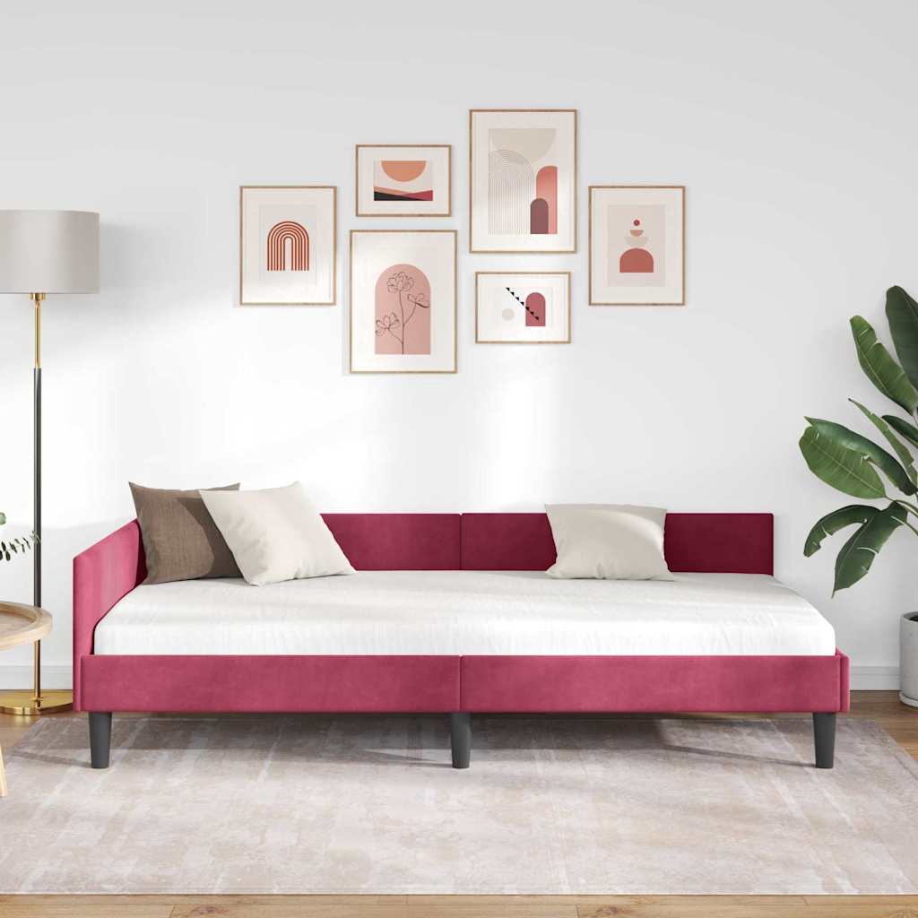 Sarokágy keret fejtámlával Bordó 100 cm x 200 cm Bársony
