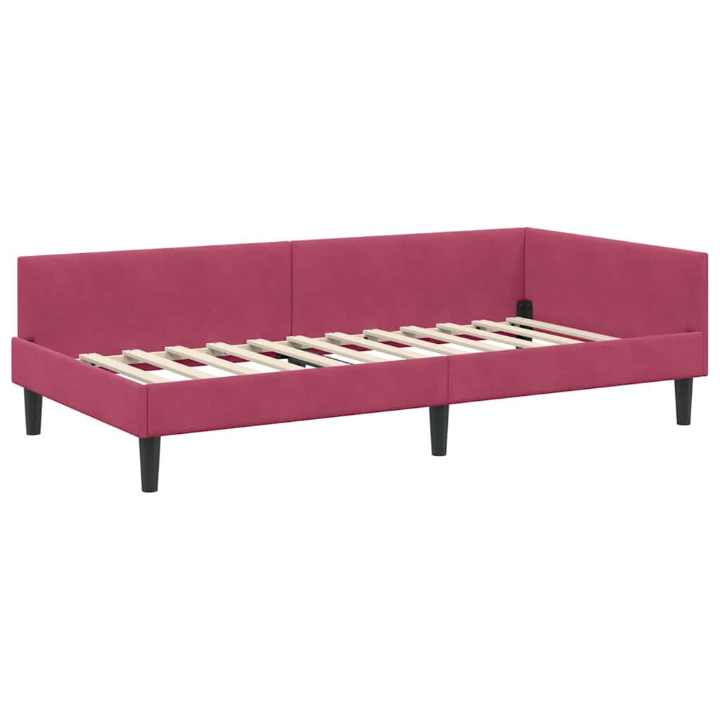 Sarokágy keret fejtámlával Bordó 100 cm x 200 cm Bársony