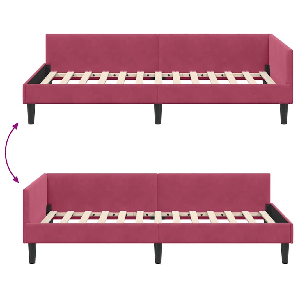 Sarokágy keret fejtámlával Bordó 100 cm x 200 cm Bársony