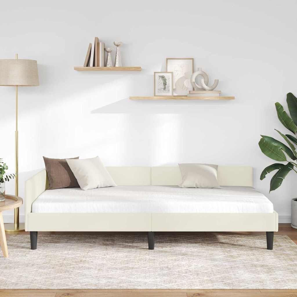 Sarokágy keret fejtámlával Krém 100 cm x 200 cm Bársony