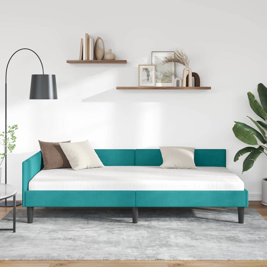 Sarokágy keret fejtámlával Türkiz 100 cm x 200 cm Bársony