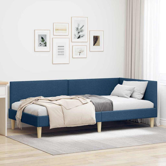 Sarokágy keret fejtámlával Kék 80 cm x 200 cm Szövet és Plywood
