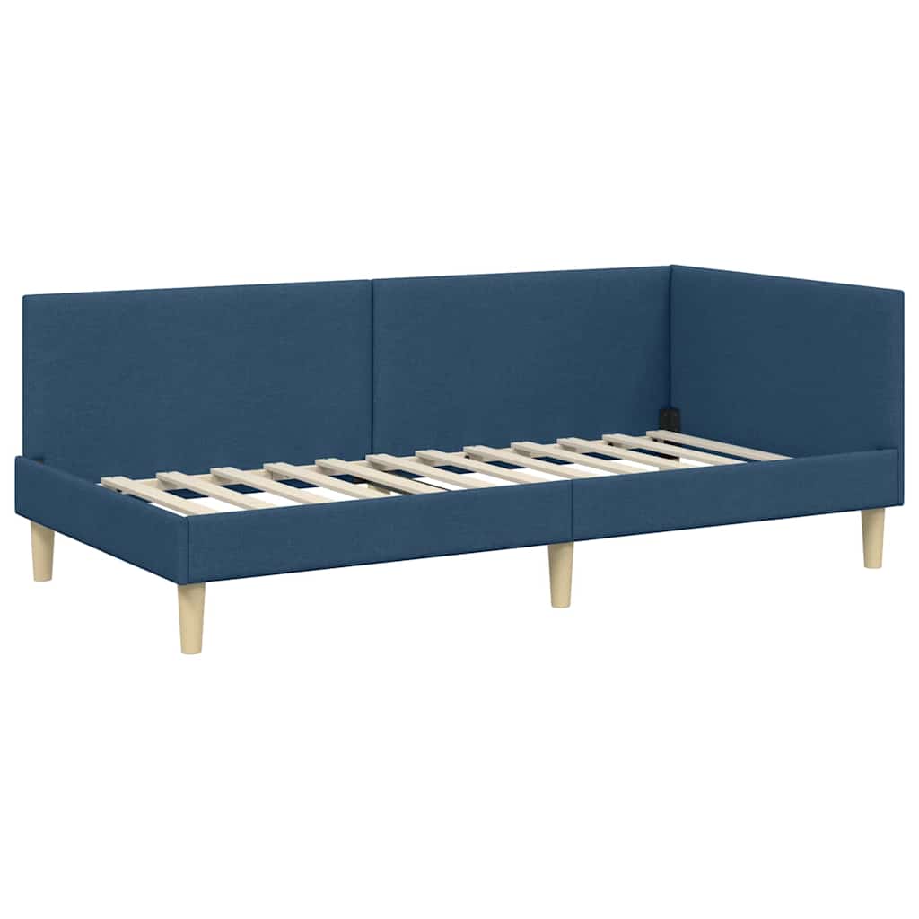 Sarokágy keret fejtámlával Kék 80 cm x 200 cm Szövet és Plywood