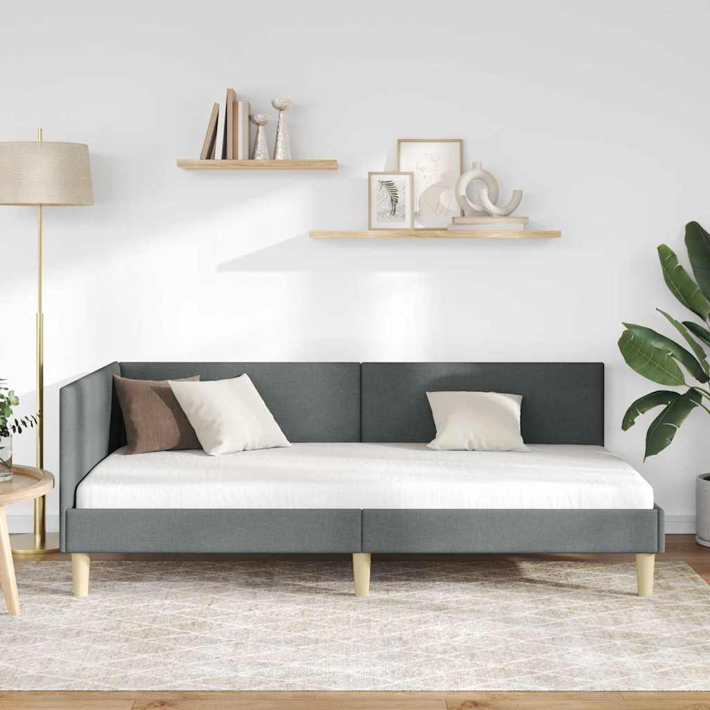 Sarokágy keret Sötétszürke 90 cm x 190 cm Szövet és Plywood