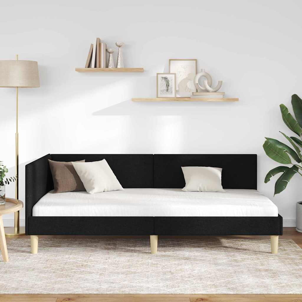 Sarokágy keret Fekete 90 cm x 190 cm Szövet és Plywood