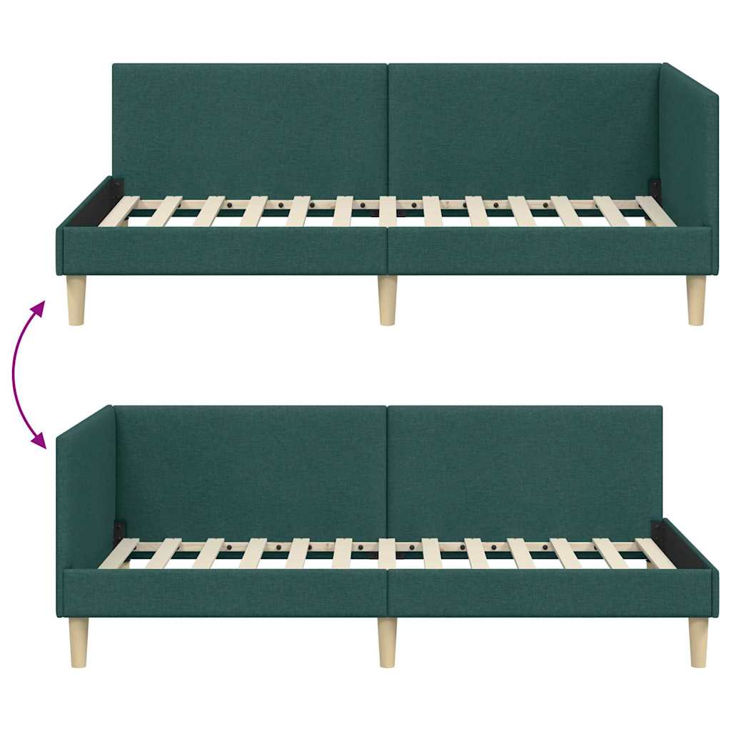 Sarokágy keret Sötétzöld 90 cm x 190 cm Szövet és Plywood