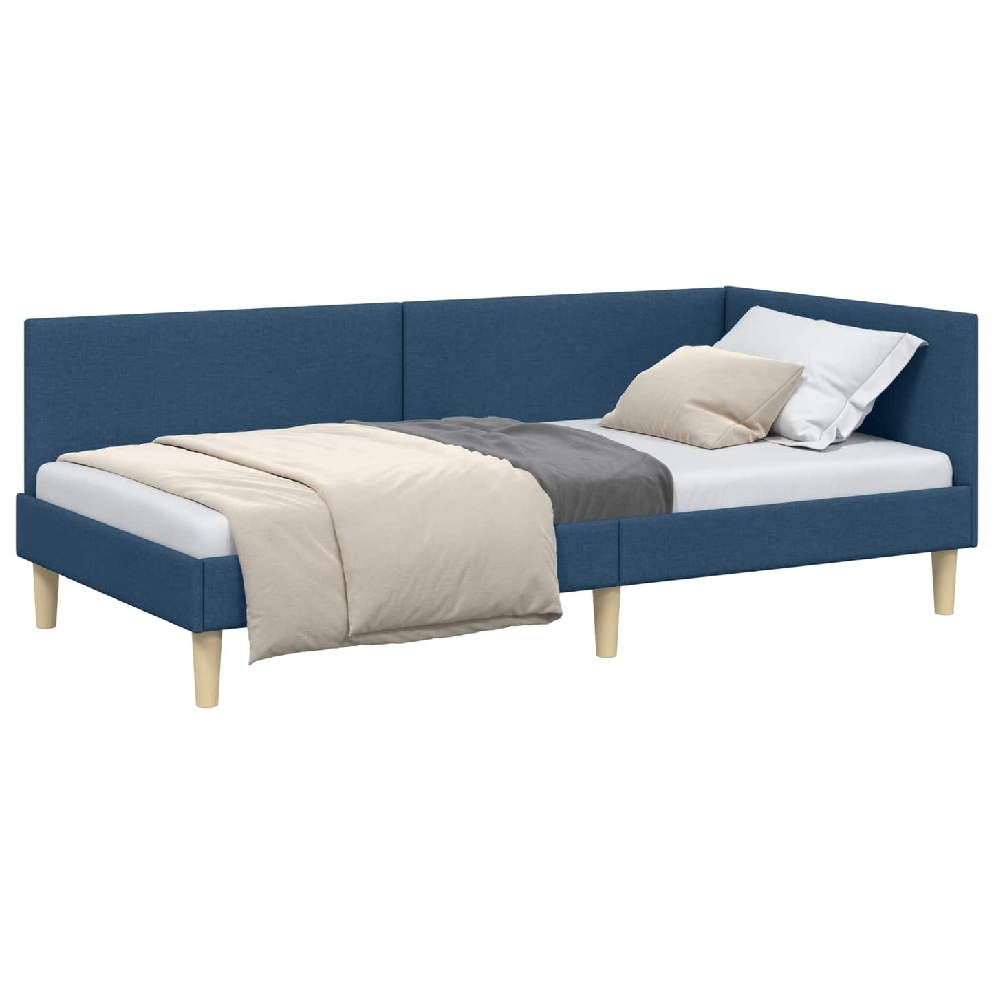 Sarokágy keret fejtámlával Kék 90 cm x 190 cm Szövet és Plywood