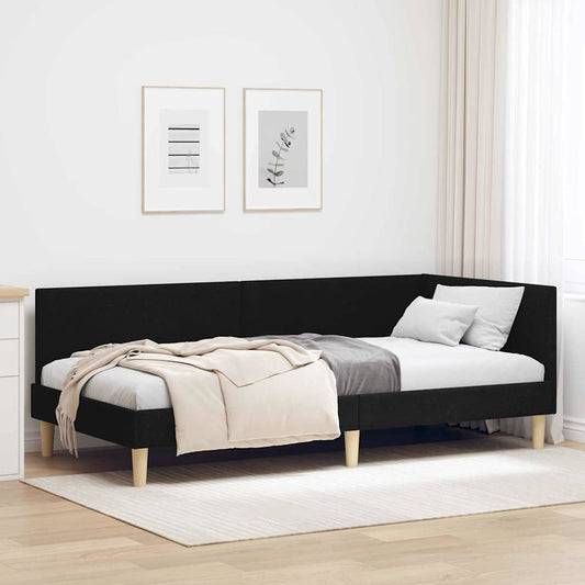 Sarokágy keret Fekete 90 cm x 200 cm Szövet és Plywood