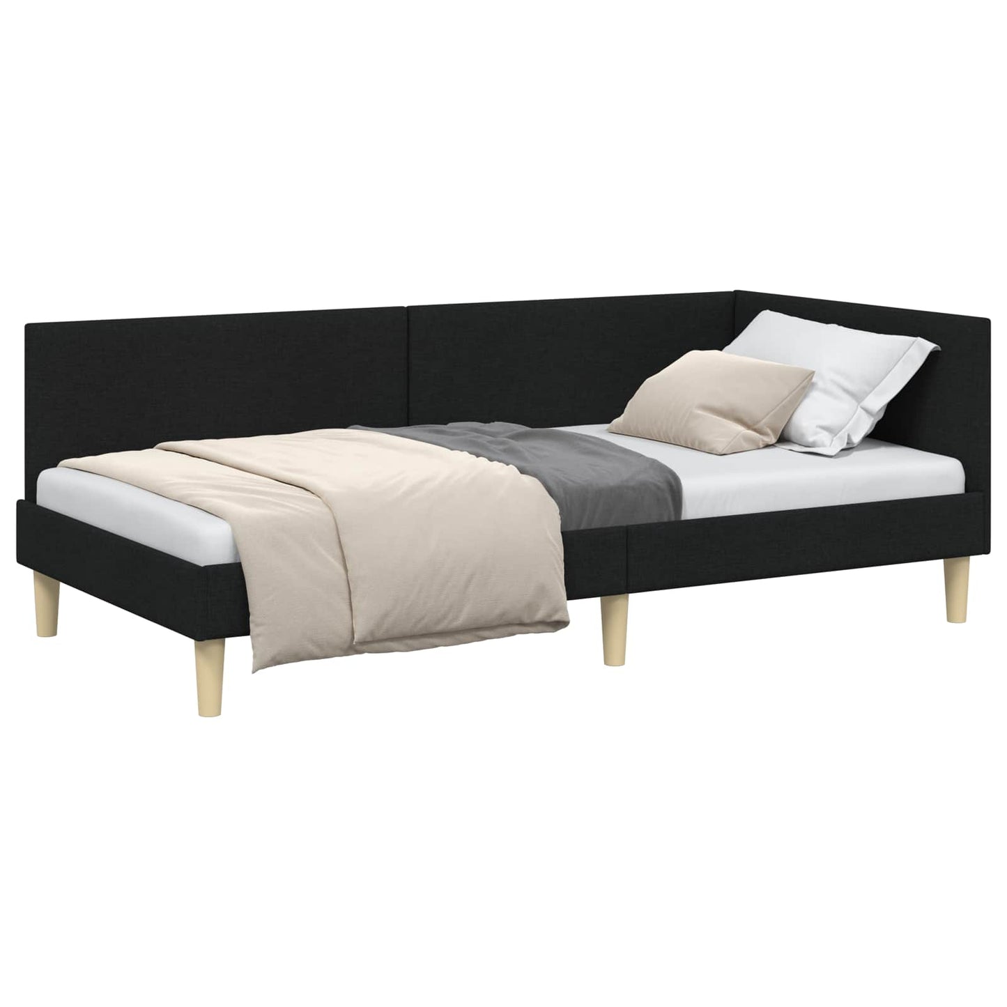 Sarokágy keret Fekete 90 cm x 200 cm Szövet és Plywood