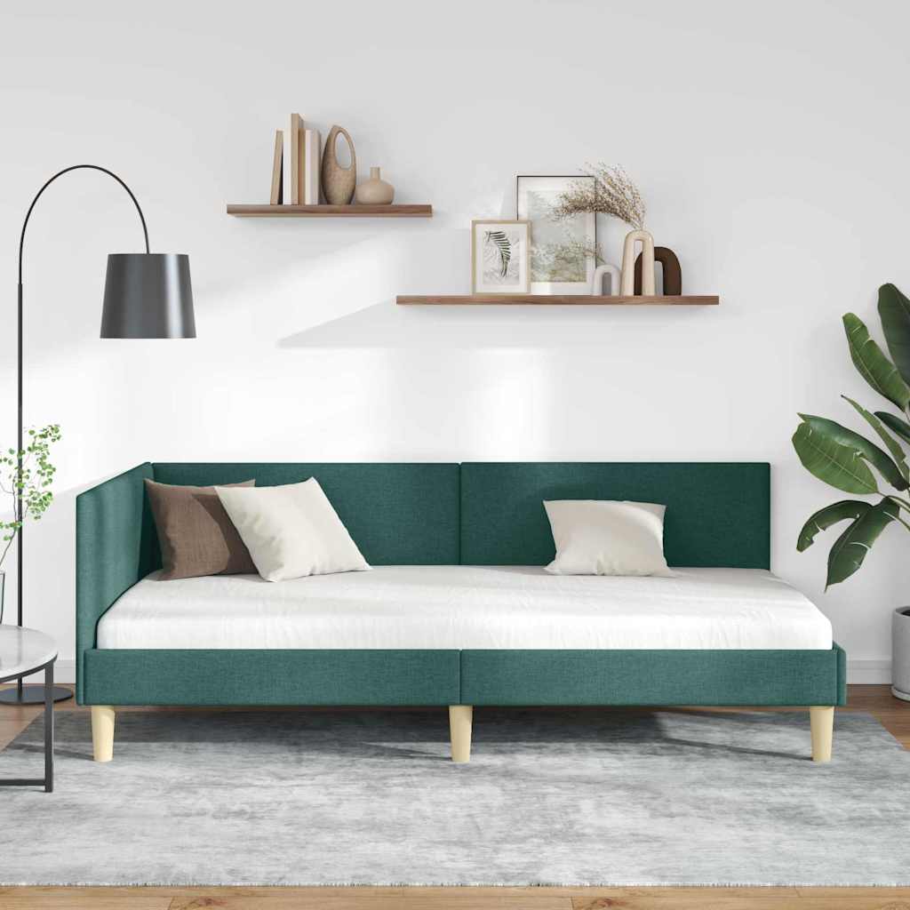 Sarokágy keret Sötétzöld 90 cm x 200 cm Szövet és Plywood