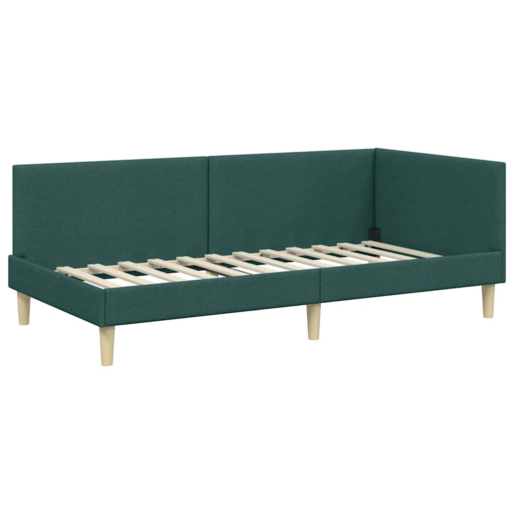 Sarokágy keret Sötétzöld 90 cm x 200 cm Szövet és Plywood
