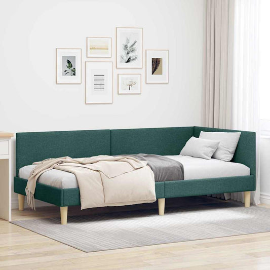 Sarokágy keret Sötétzöld 100 cm x 200 cm Szövet és Plywood