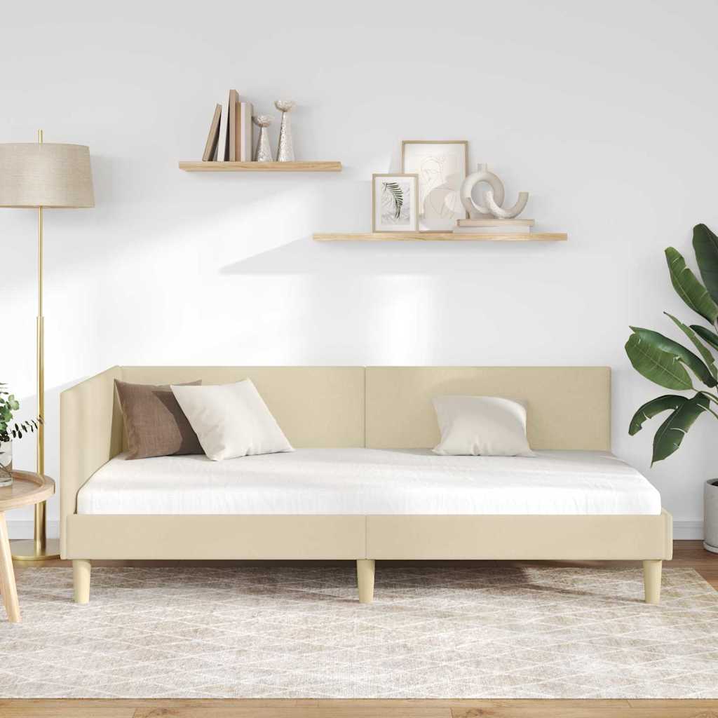 Sarokágy keret Krém 100 cm x 200 cm Szövet és Plywood