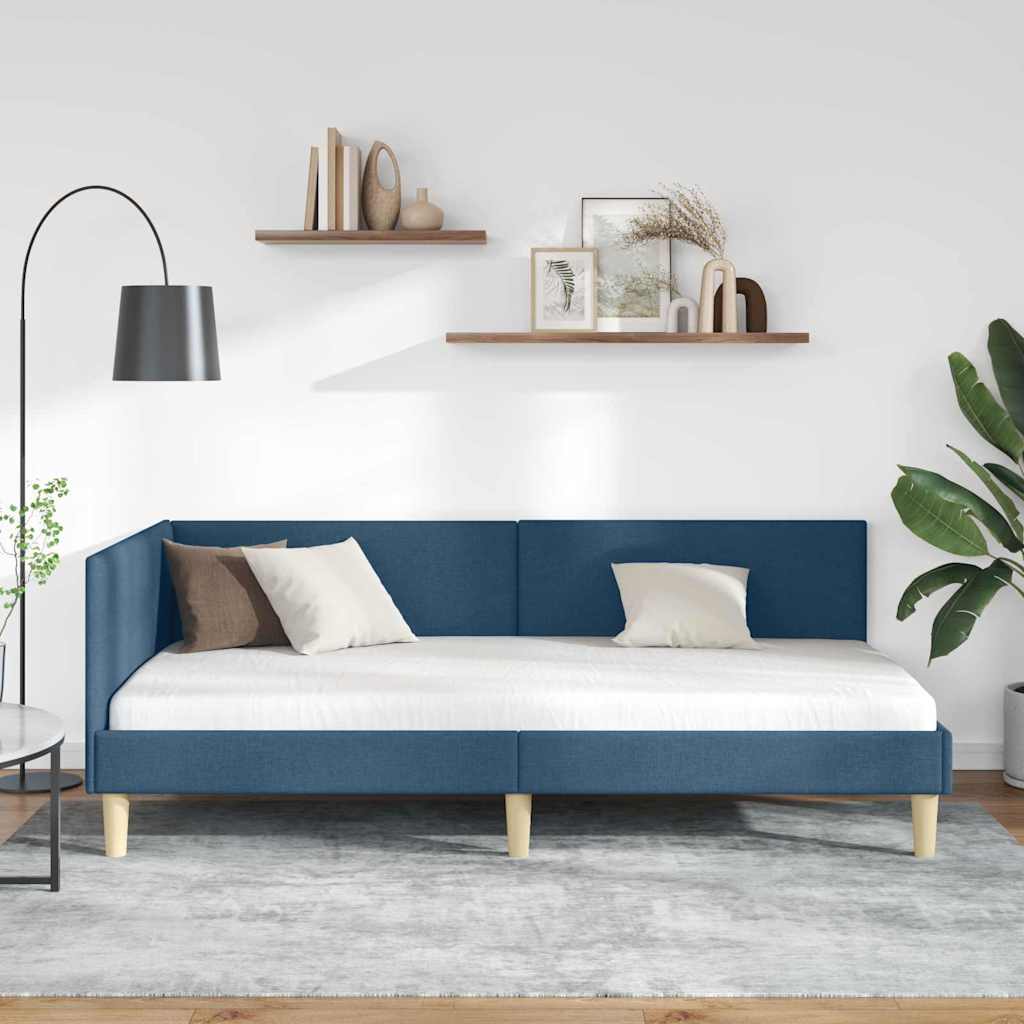 Sarokágy keret Kék 100 cm x 200 cm Szövet és Plywood
