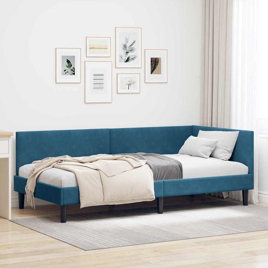 Sarokágy keret fejtámlával Kék 80 cm x 200 cm Bársony