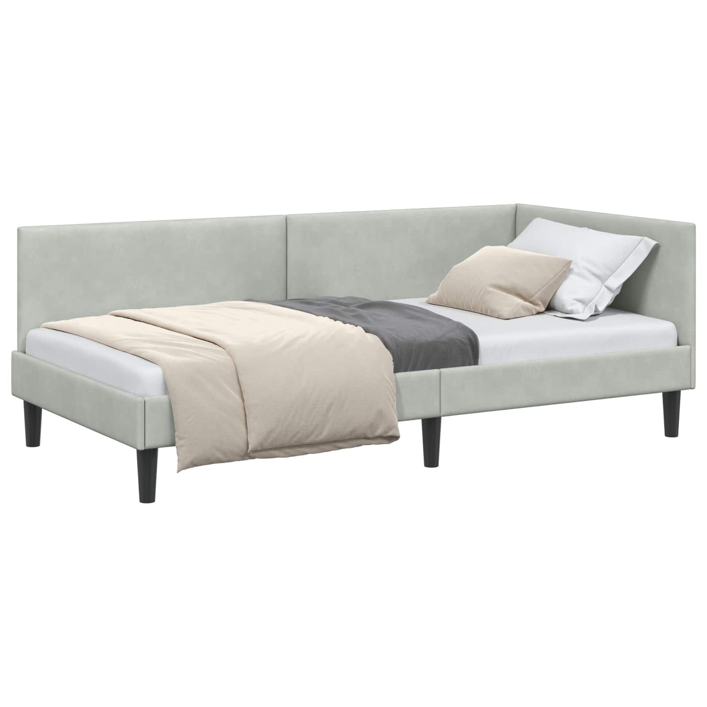 Sarokágy keret fejtámlával Világosszürke 80 cm x 200 cm Bársony