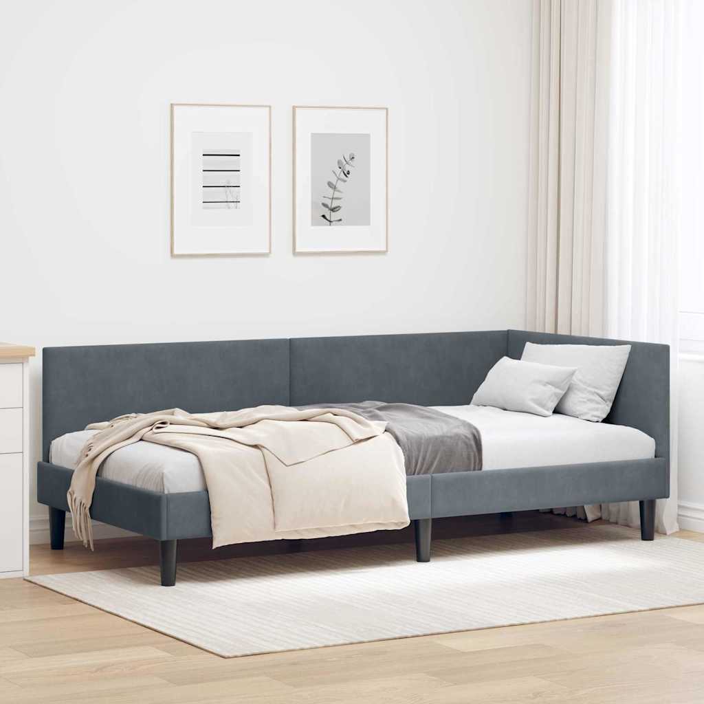 Sarokágy keret fejtámlával Sötétszürke 80 cm x 200 cm Bársony