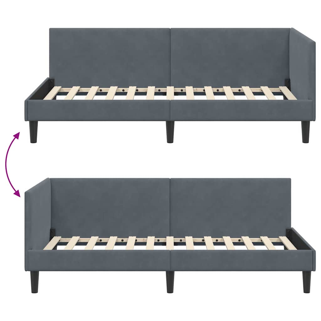 Sarokágy keret fejtámlával Sötétszürke 80 cm x 200 cm Bársony