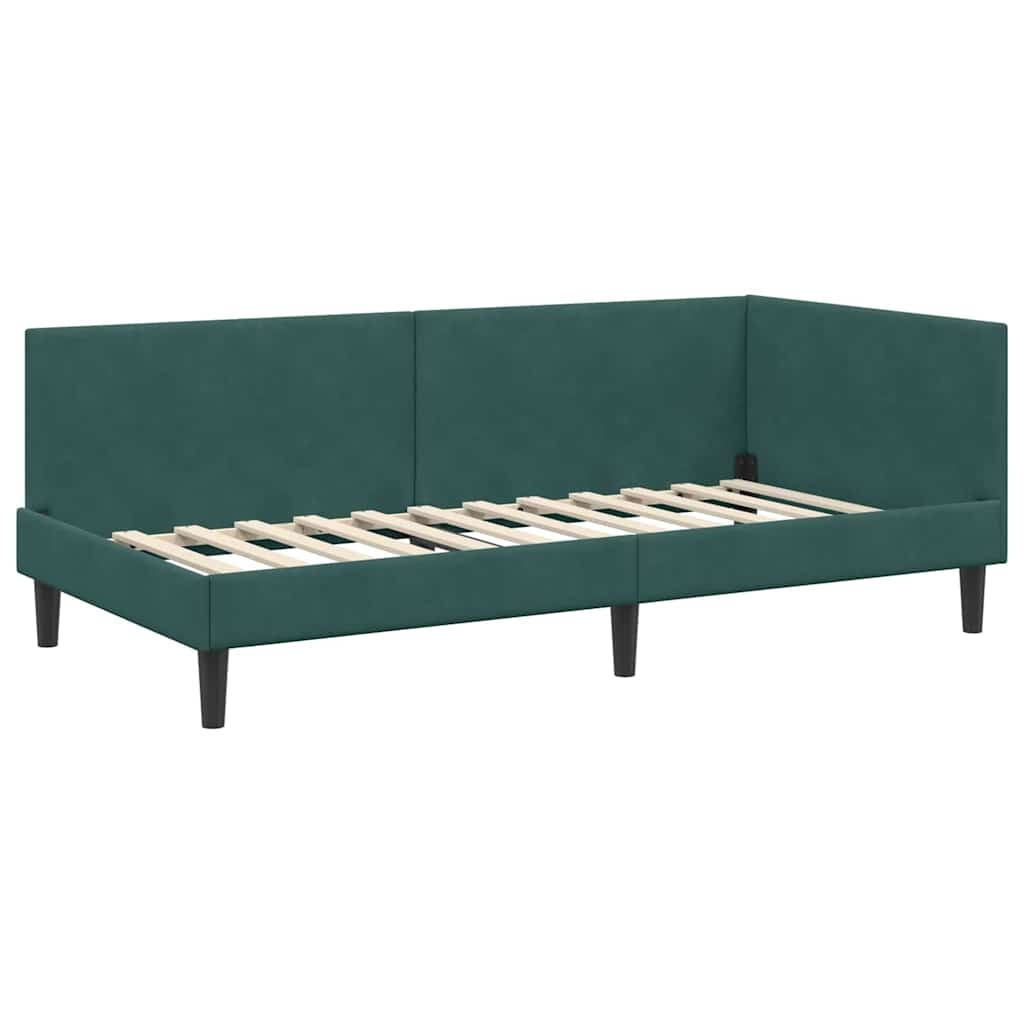 Sarokágy keret fejtámlával Sötétzöld 80 cm x 200 cm Bársony