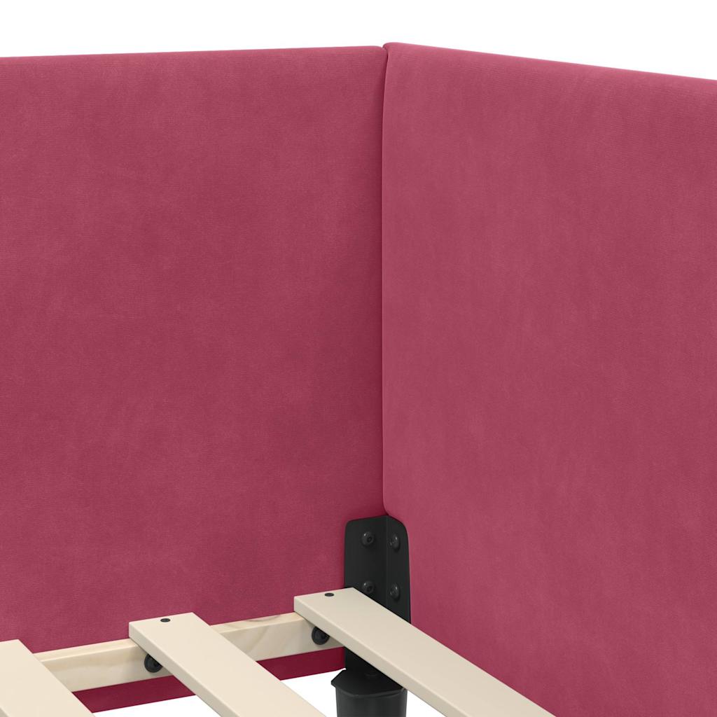 Sarokágy keret fejtámlával Bordó 80 cm x 200 cm Bársony
