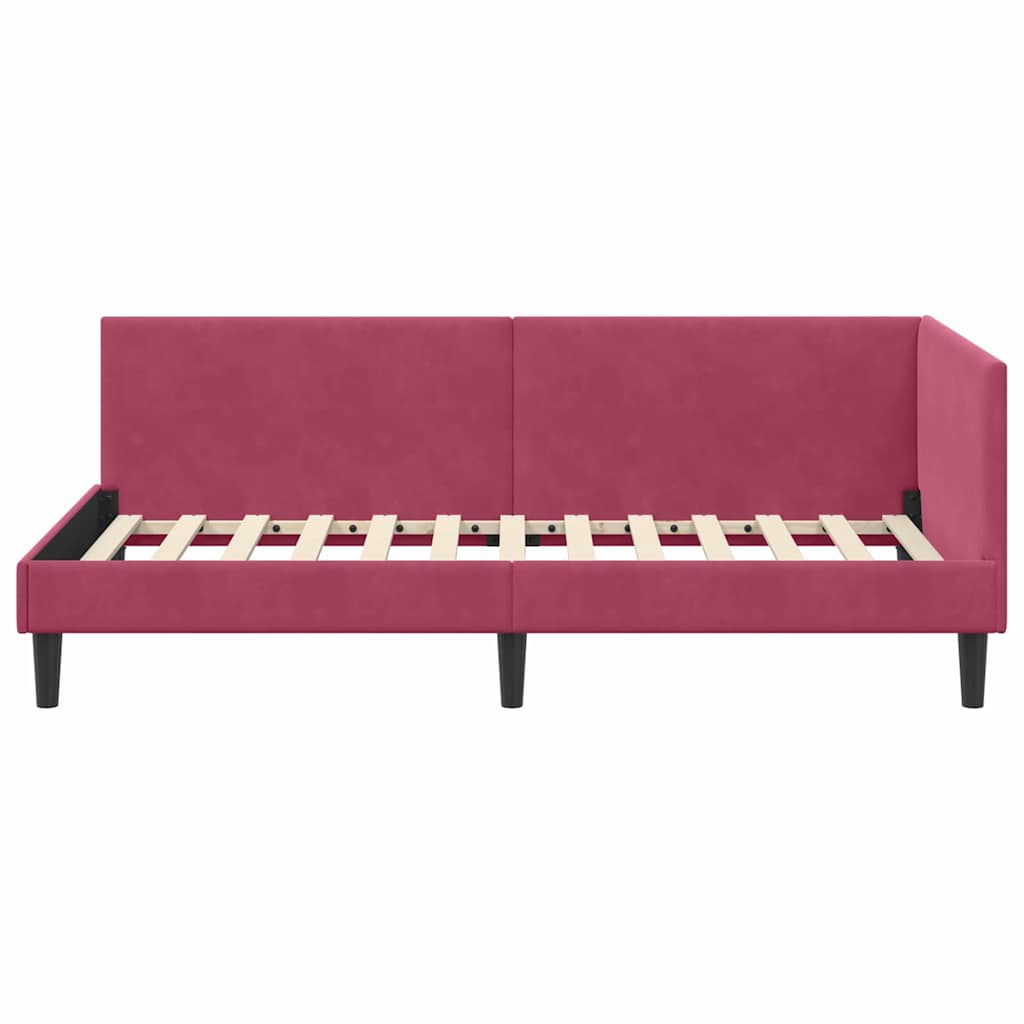 Sarokágy keret fejtámlával Bordó 80 cm x 200 cm Bársony