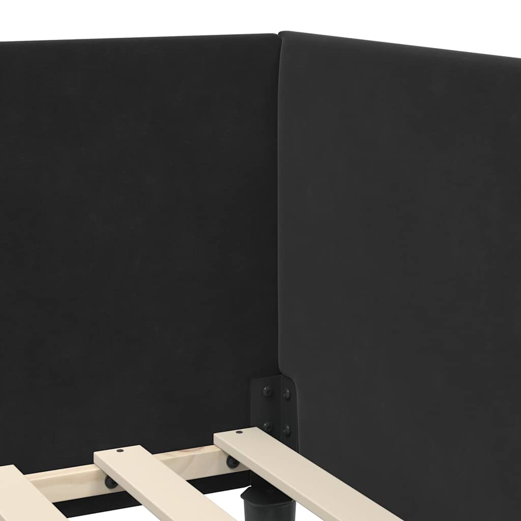 Sarokágy keret fejtámlával Fekete 80 cm x 200 cm Bársony