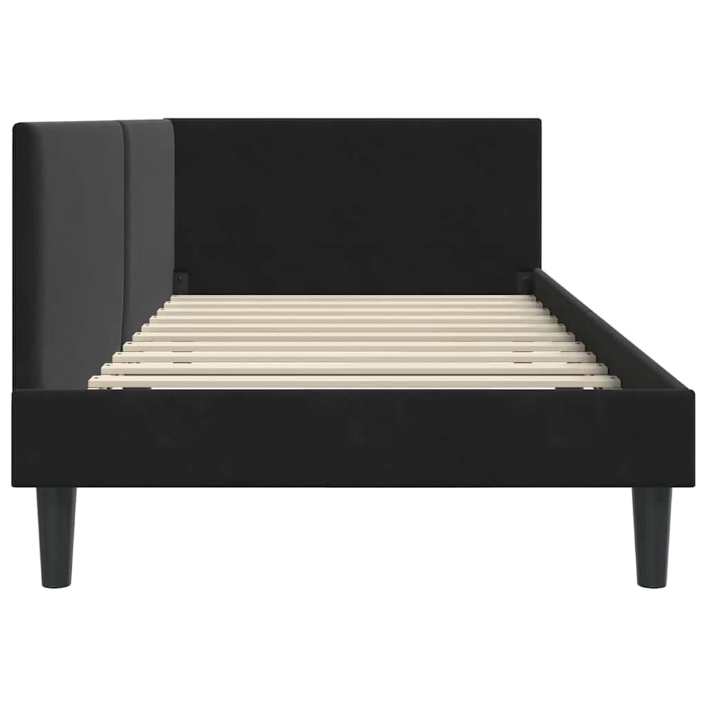 Sarokágy keret fejtámlával Fekete 80 cm x 200 cm Bársony