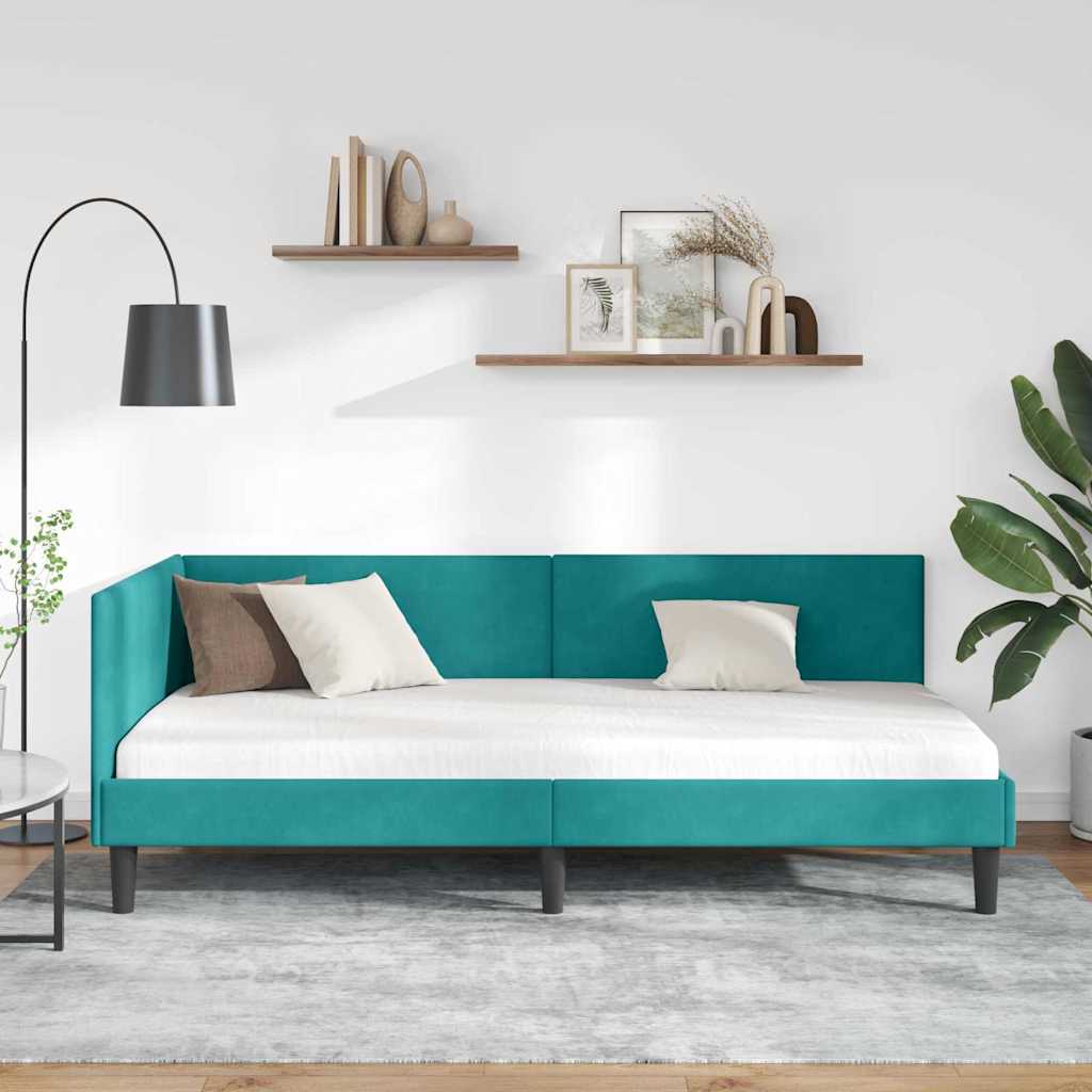 Sarokágy keret fejtámlával Türkiz 80 cm x 200 cm Bársony