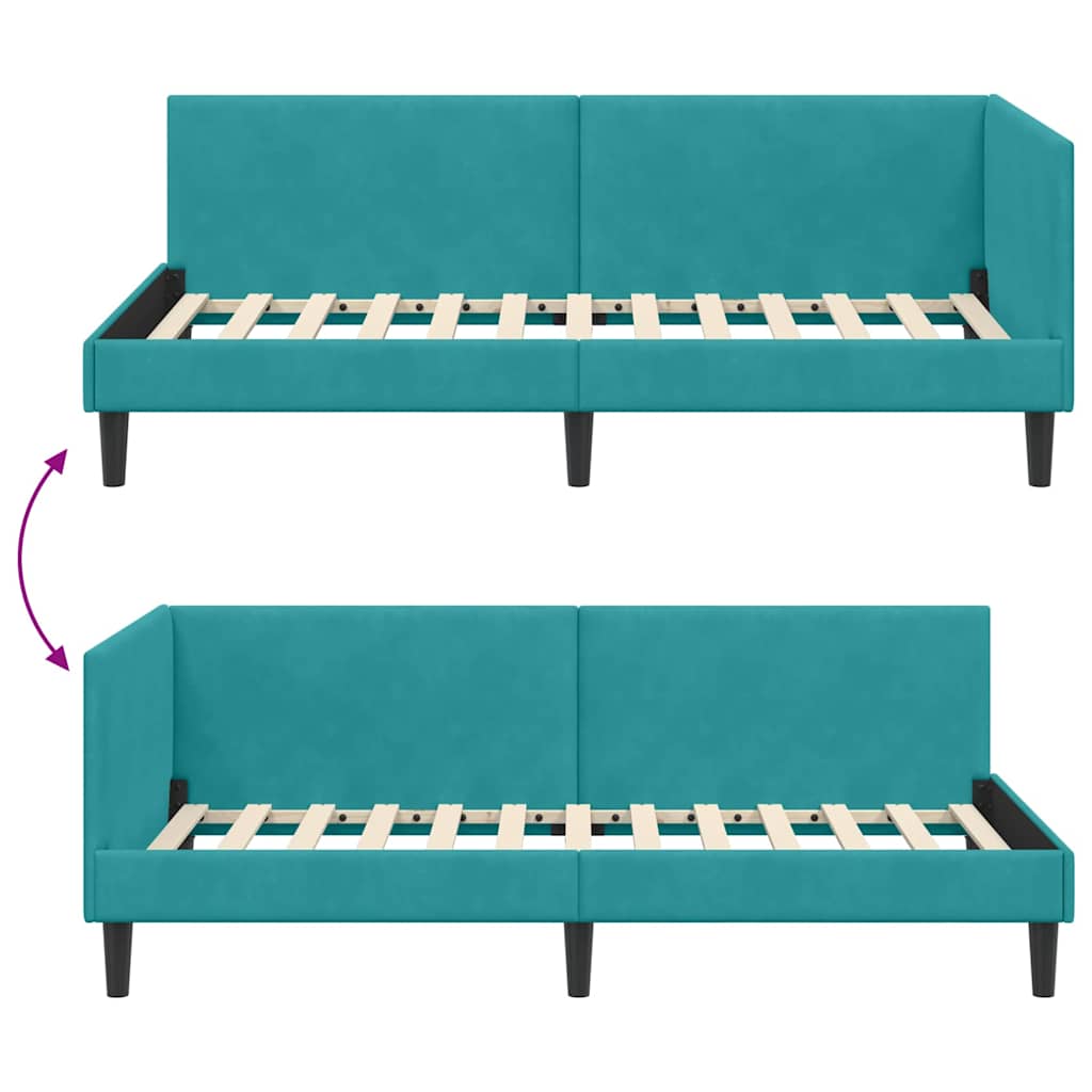 Sarokágy keret fejtámlával Türkiz 80 cm x 200 cm Bársony