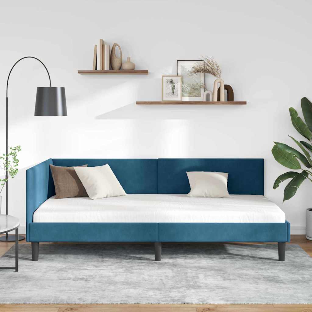 Sarokágy keret fejtámlával Kék 90 cm x 190 cm Bársony