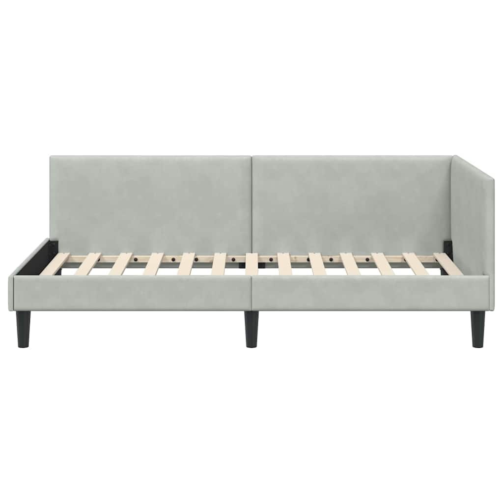 Sarokágy keret fejtámlával Világosszürke 90 cm x 190 cm Bársony