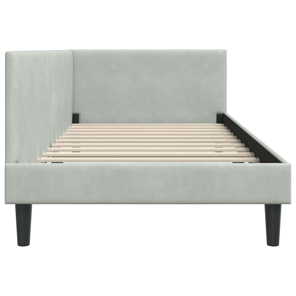 Sarokágy keret fejtámlával Világosszürke 90 cm x 190 cm Bársony