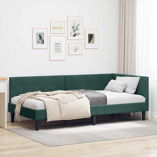 Sarokágy keret fejtámlával Sötétzöld 90 cm x 190 cm Bársony