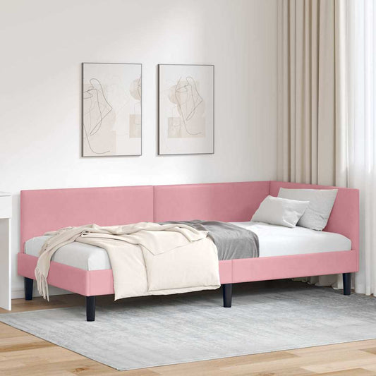 Sarokágy keret fejtámlával Rózsaszín 90 cm x 190 cm Bársony