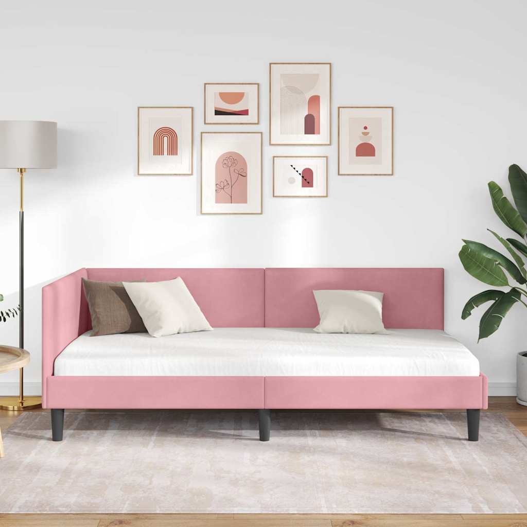 Sarokágy keret fejtámlával Rózsaszín 90 cm x 190 cm Bársony