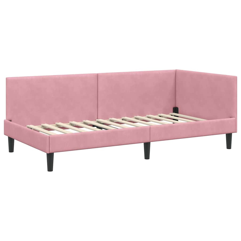 Sarokágy keret fejtámlával Rózsaszín 90 cm x 190 cm Bársony