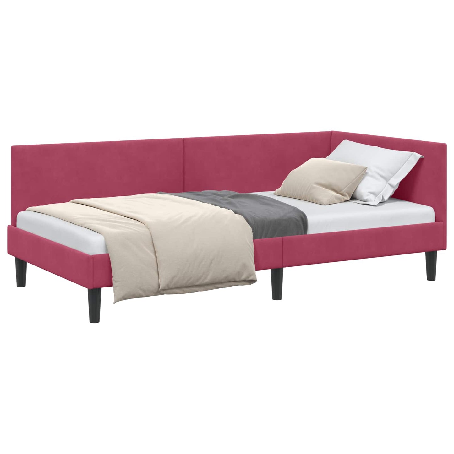 Sarokágy keret fejtámlával Bordó 90 cm x 190 cm Bársony