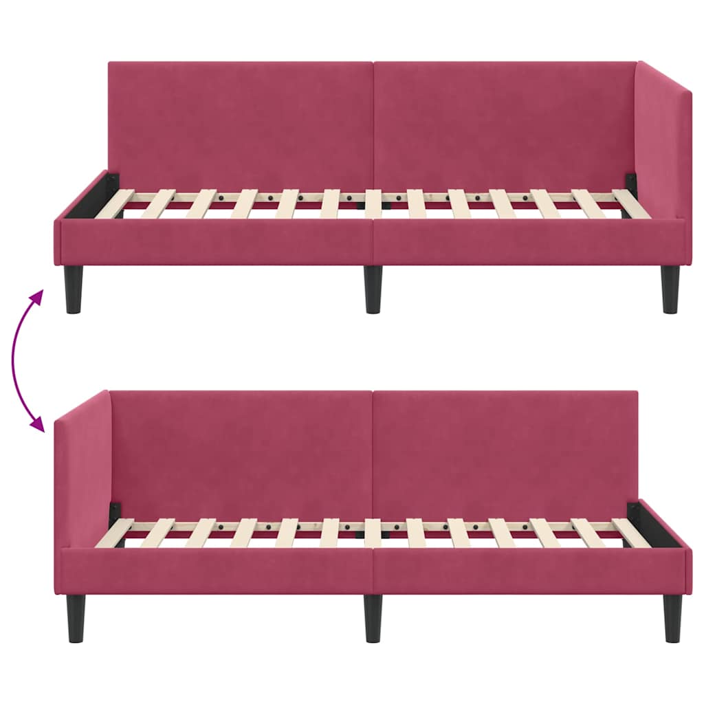Sarokágy keret fejtámlával Bordó 90 cm x 190 cm Bársony