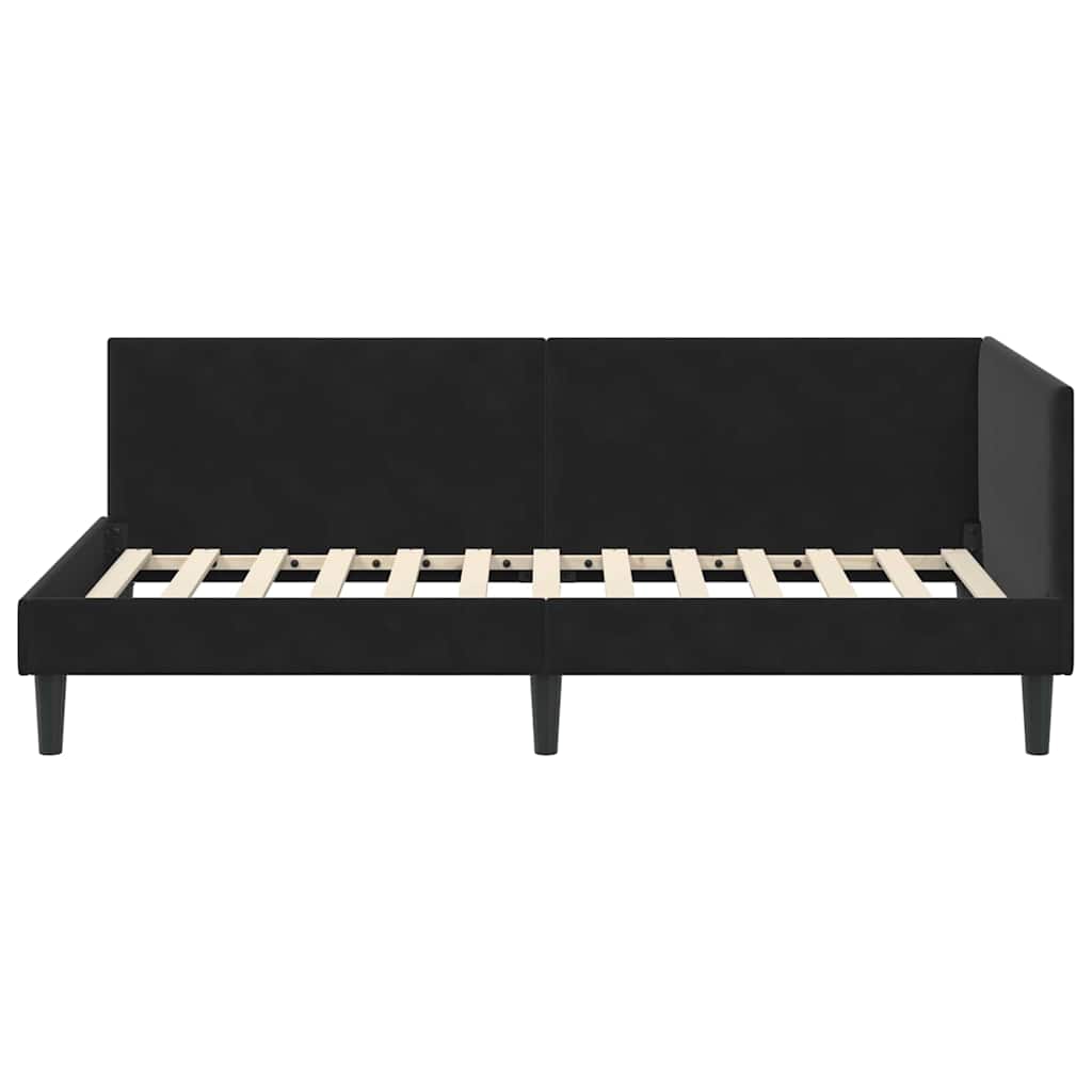 Sarokágy keret fejtámlával Fekete 90 cm x 190 cm Bársony